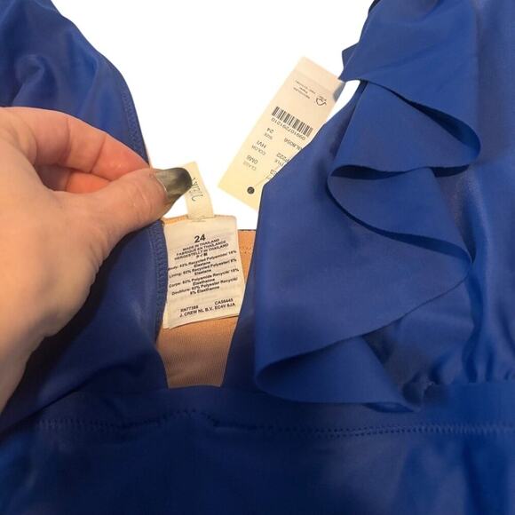 NWT J.Crew Blue Ruched Ruffle V-Neck One Piece Swimsuit Women’s 24 - Picture 6 of 6